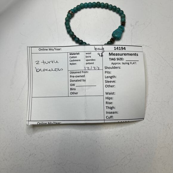 two turtle bracelets turquoise colored blue stone carved stretch beach tropical - Picture 6 of 6